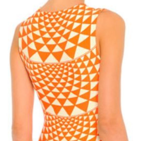 Fausto Puglisi Jewel-Neck Orange and Cream Geometric-Print Dress EUC Size 4 NWT - Picture 7 of 7